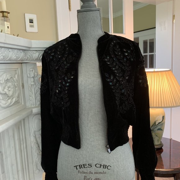 Black Velvet Bomber Jacket - Picture 3 of 4